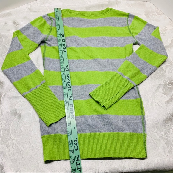 Neon Green & Gray Stripe Spring Sweater TRENDY M - Picture 6 of 7